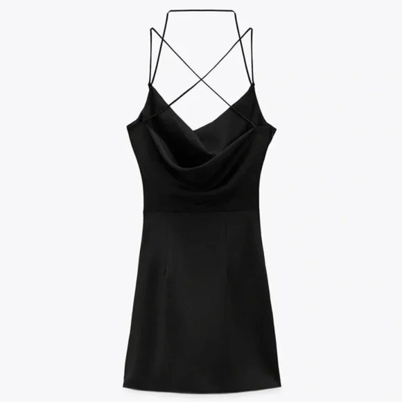 Zara Satin Effect Draped Open Back Mini Dress Black NWT Size Small - Picture 3 of 12
